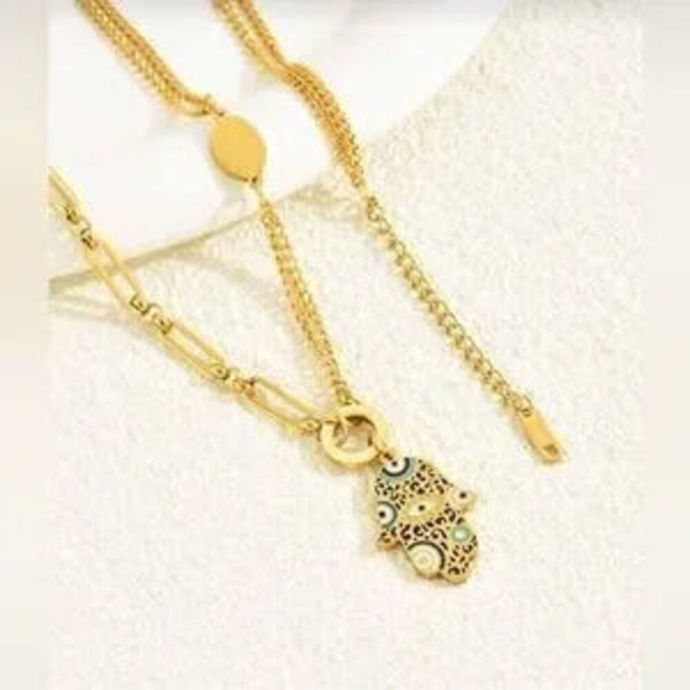 Gold Stainless Steel Hamsa Evil Eye Layered Necklace Mixed Chain Pendant Dainty - Picture 2 of 2